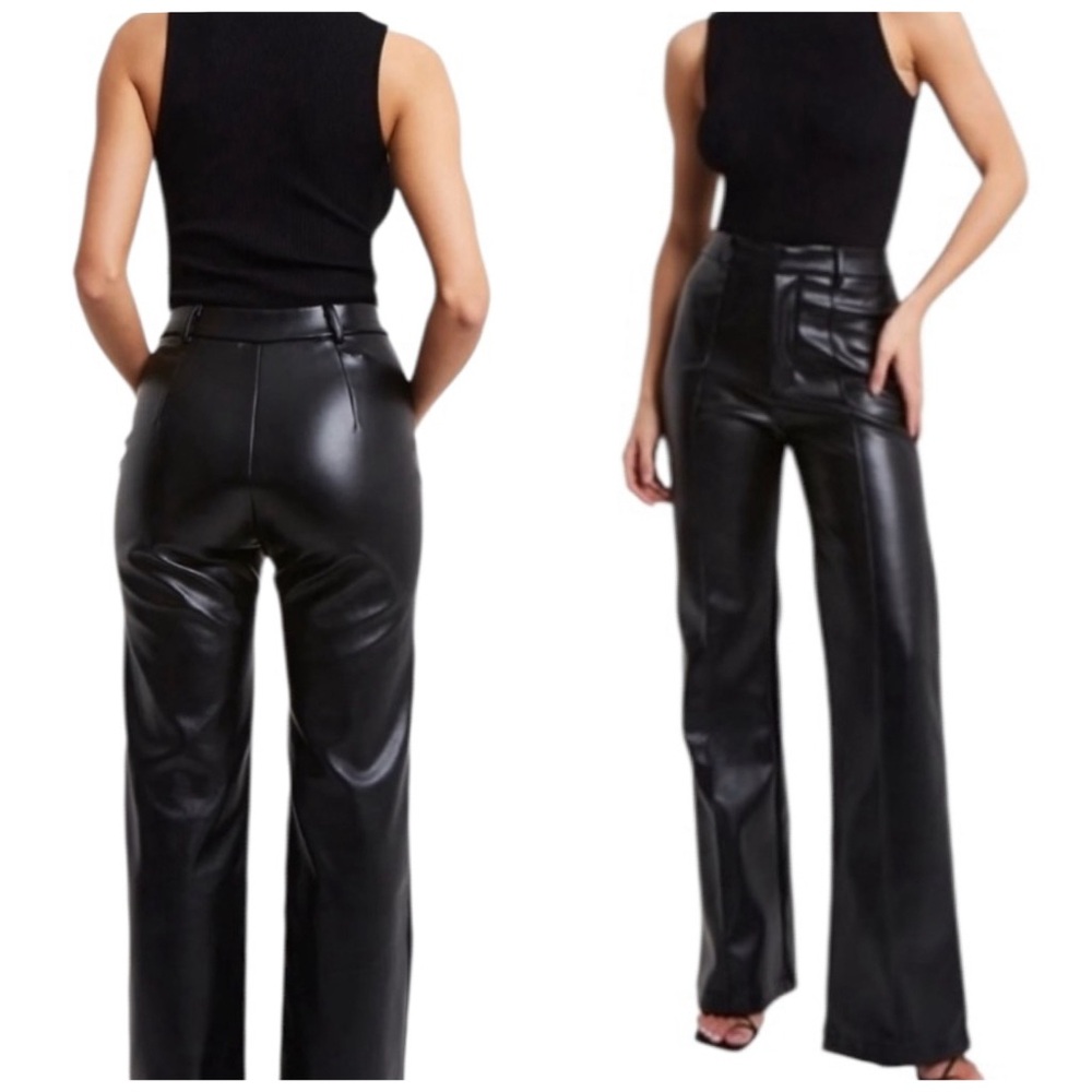 BOA Vegan Leather Wide Leg Trousers Black High-Waisted Faux Leather Pants Goth